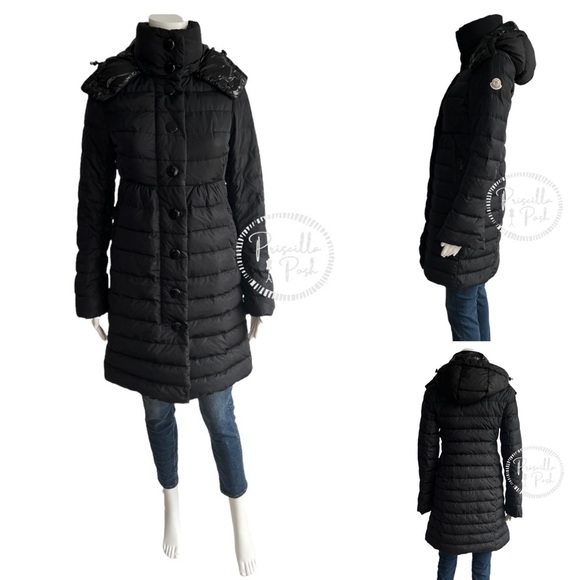 Moncler Black Knee Length Puffer Coat Goose Down Puffer Jacket Long Full Length - Picture 3 of 17
